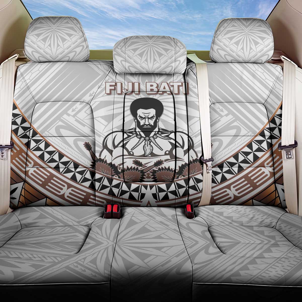 Fiji Rugby Back Car Seat Cover Fijian Bati Go Champions LT05 One Size White - Polynesian Pride