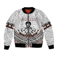 Fiji Rugby Custom Bomber Jacket Fijian Bati Go Champions LT05 Unisex White - Polynesian Pride