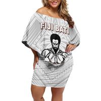 Fiji Rugby Custom Off Shoulder Short Dress Fijian Bati Go Champions LT05 Women White - Polynesian Pride