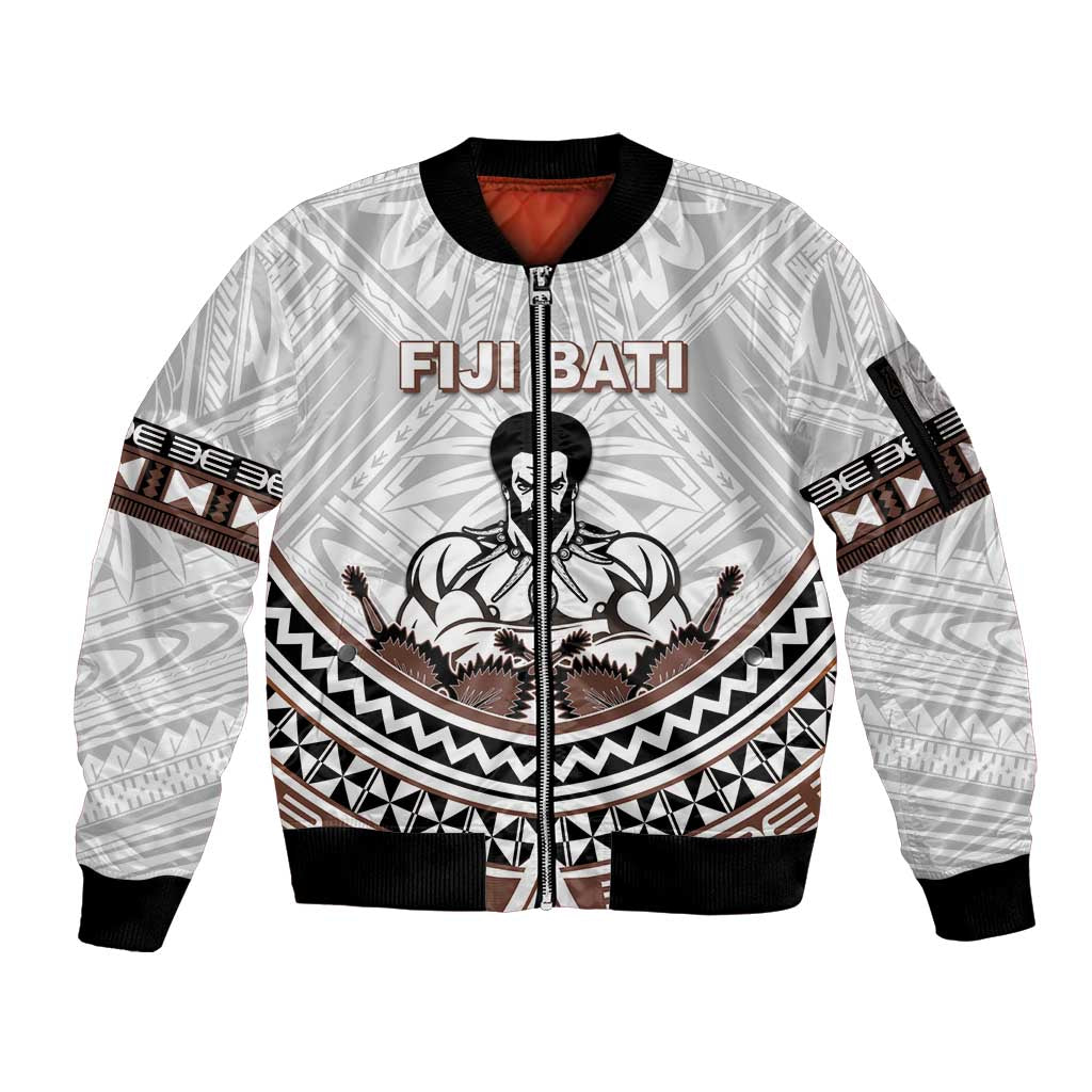 Fiji Rugby Custom Sleeve Zip Bomber Jacket Fijian Bati Go Champions LT05 Unisex White - Polynesian Pride