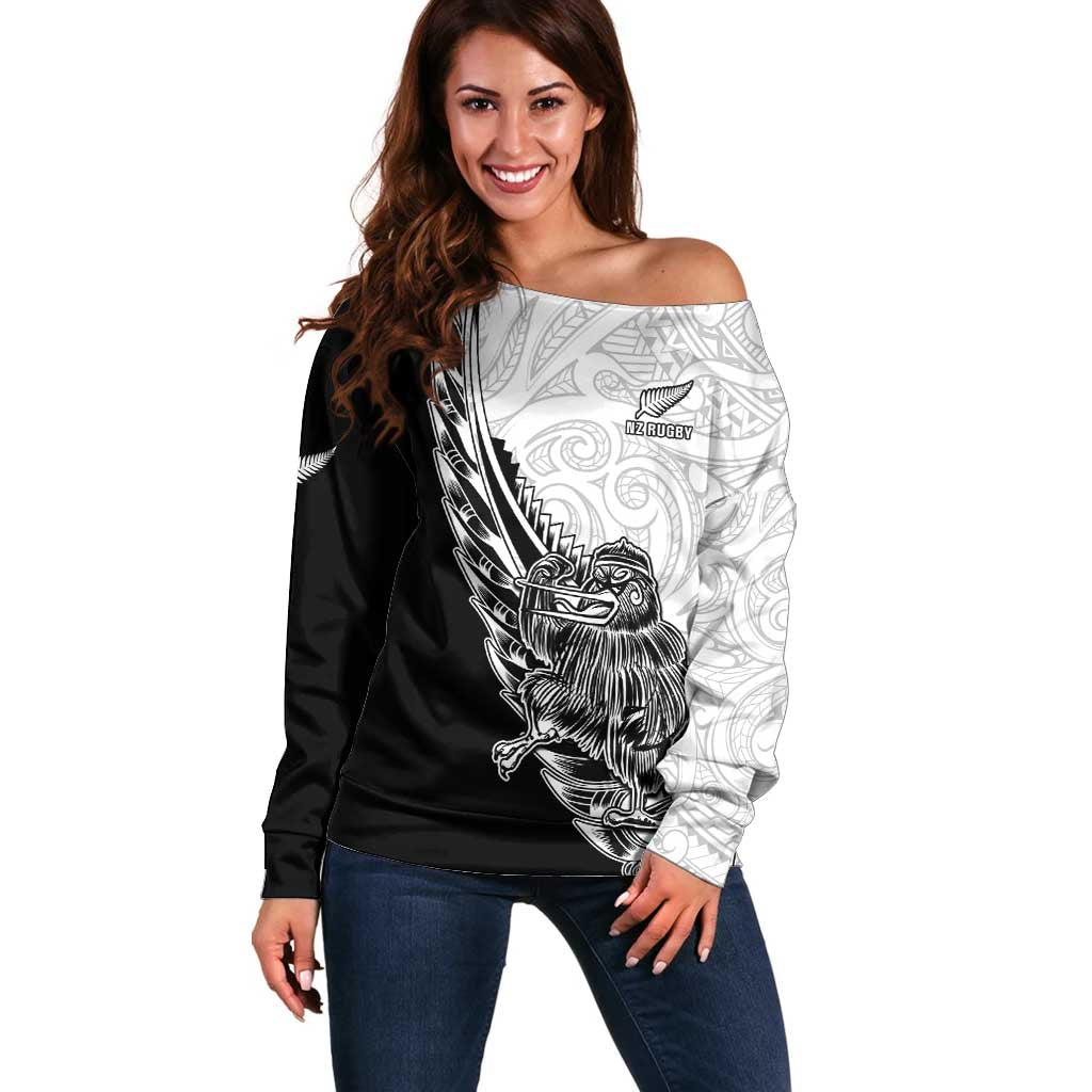 New Zealand Kiwi Rugby Custom Off Shoulder Sweater Go Champions Maori Pattern LT05 Women White - Polynesian Pride