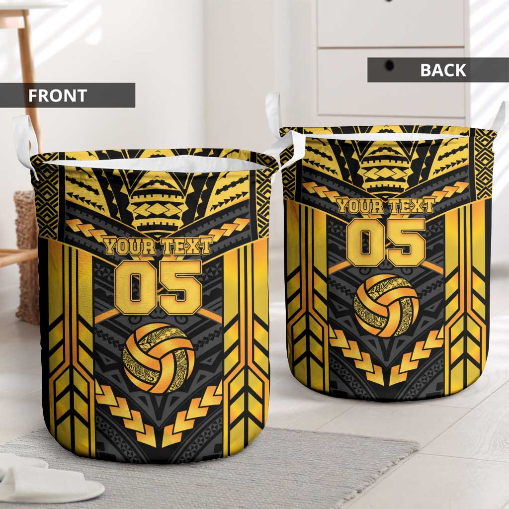 Custom Polynesia Beach Volleyball Laundry Basket Gold Polynesian Tribal Pattern LT05 - Polynesian Pride