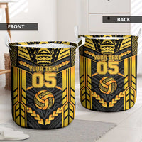 Custom Polynesia Beach Volleyball Laundry Basket Gold Polynesian Tribal Pattern LT05 - Polynesian Pride