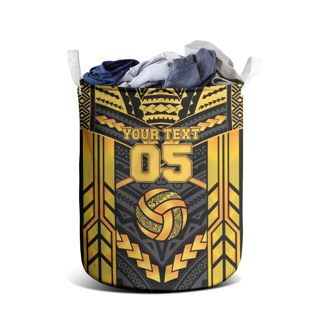 Custom Polynesia Beach Volleyball Laundry Basket Gold Polynesian Tribal Pattern LT05 - Polynesian Pride