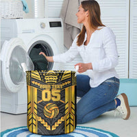 Custom Polynesia Beach Volleyball Laundry Basket Gold Polynesian Tribal Pattern LT05 - Polynesian Pride