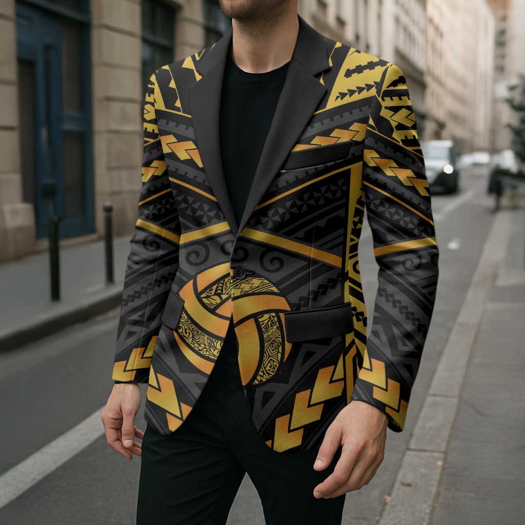 Custom Polynesia Beach Volleyball Blazer Gold Polynesian Tribal Pattern LT05 - Polynesian Pride