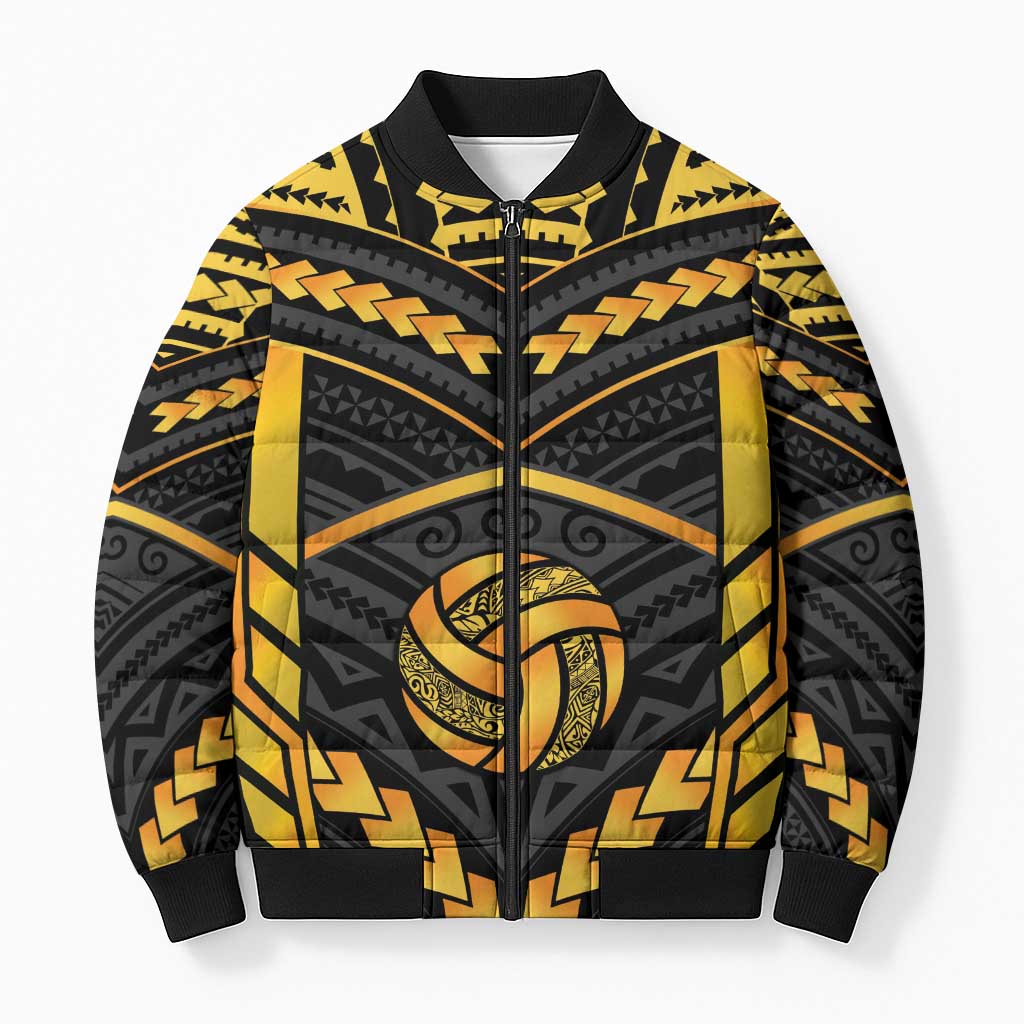 Custom Polynesia Beach Volleyball Bomber Puffer Jacket Gold Polynesian Tribal Pattern LT05 Unisex Gold - Polynesian Pride