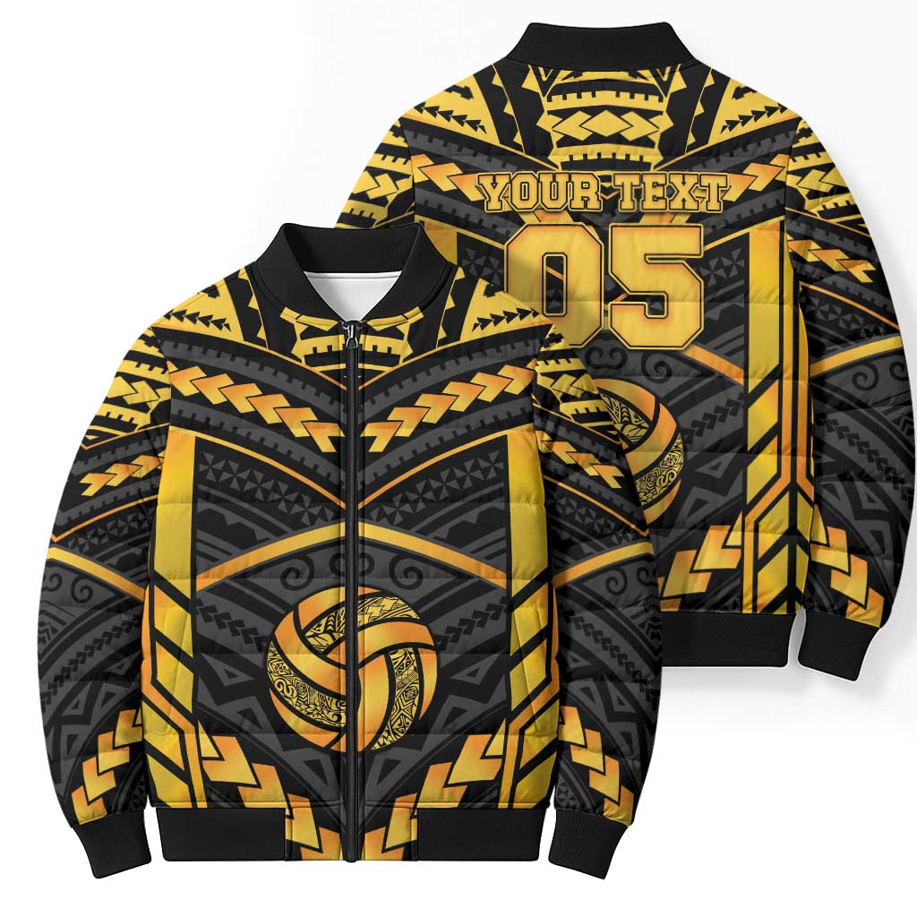 Custom Polynesia Beach Volleyball Bomber Puffer Jacket Gold Polynesian Tribal Pattern LT05 - Polynesian Pride