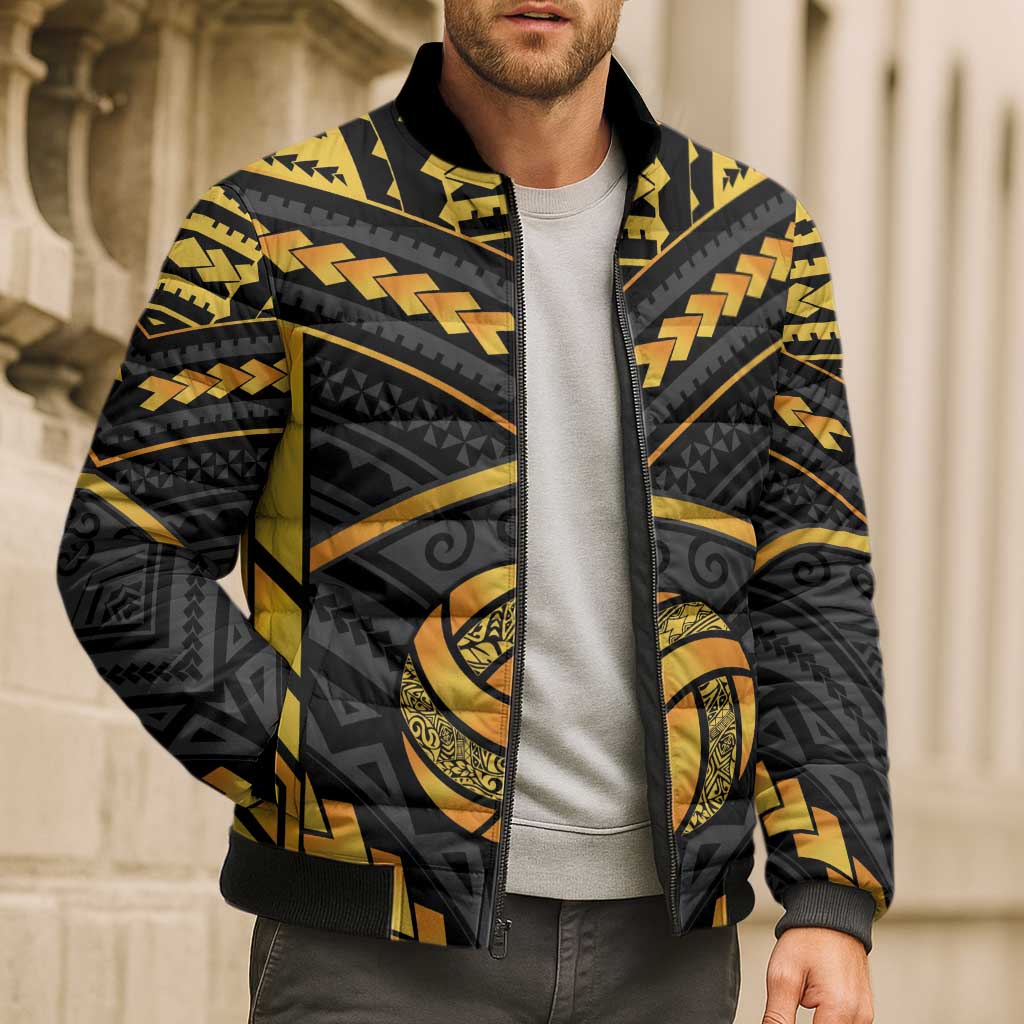 Custom Polynesia Beach Volleyball Bomber Puffer Jacket Gold Polynesian Tribal Pattern LT05 - Polynesian Pride