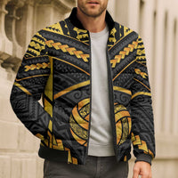 Custom Polynesia Beach Volleyball Bomber Puffer Jacket Gold Polynesian Tribal Pattern LT05 - Polynesian Pride