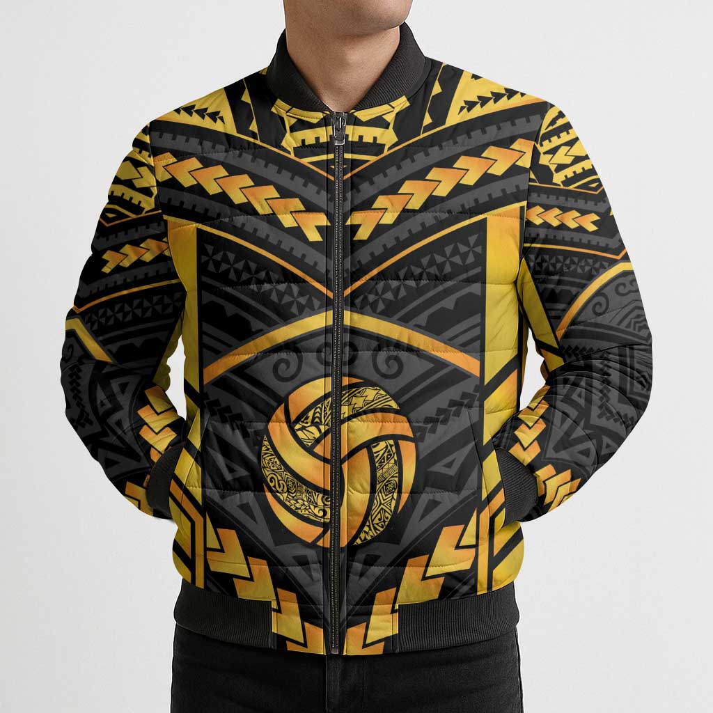 Custom Polynesia Beach Volleyball Bomber Puffer Jacket Gold Polynesian Tribal Pattern LT05 - Polynesian Pride