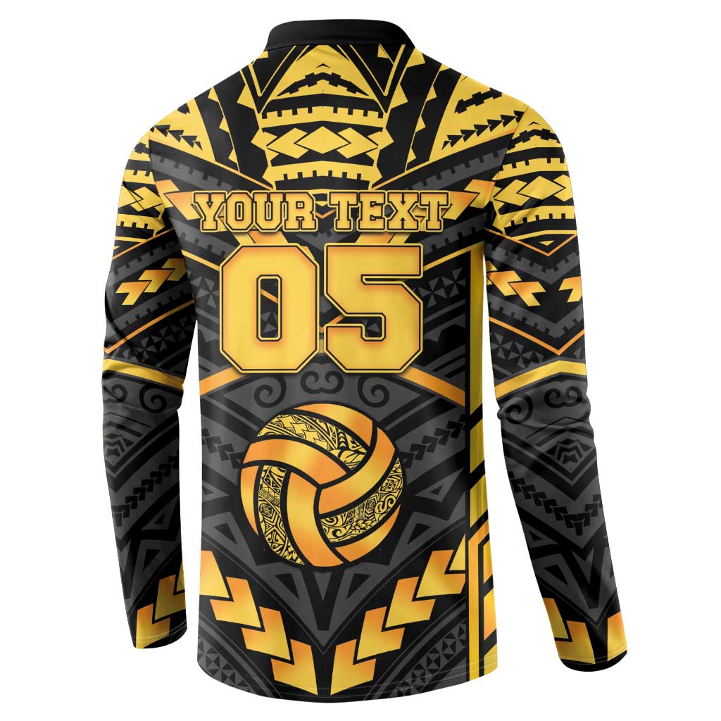 Custom Polynesia Beach Volleyball Button Sweatshirt Gold Polynesian Tribal Pattern LT05 - Polynesian Pride