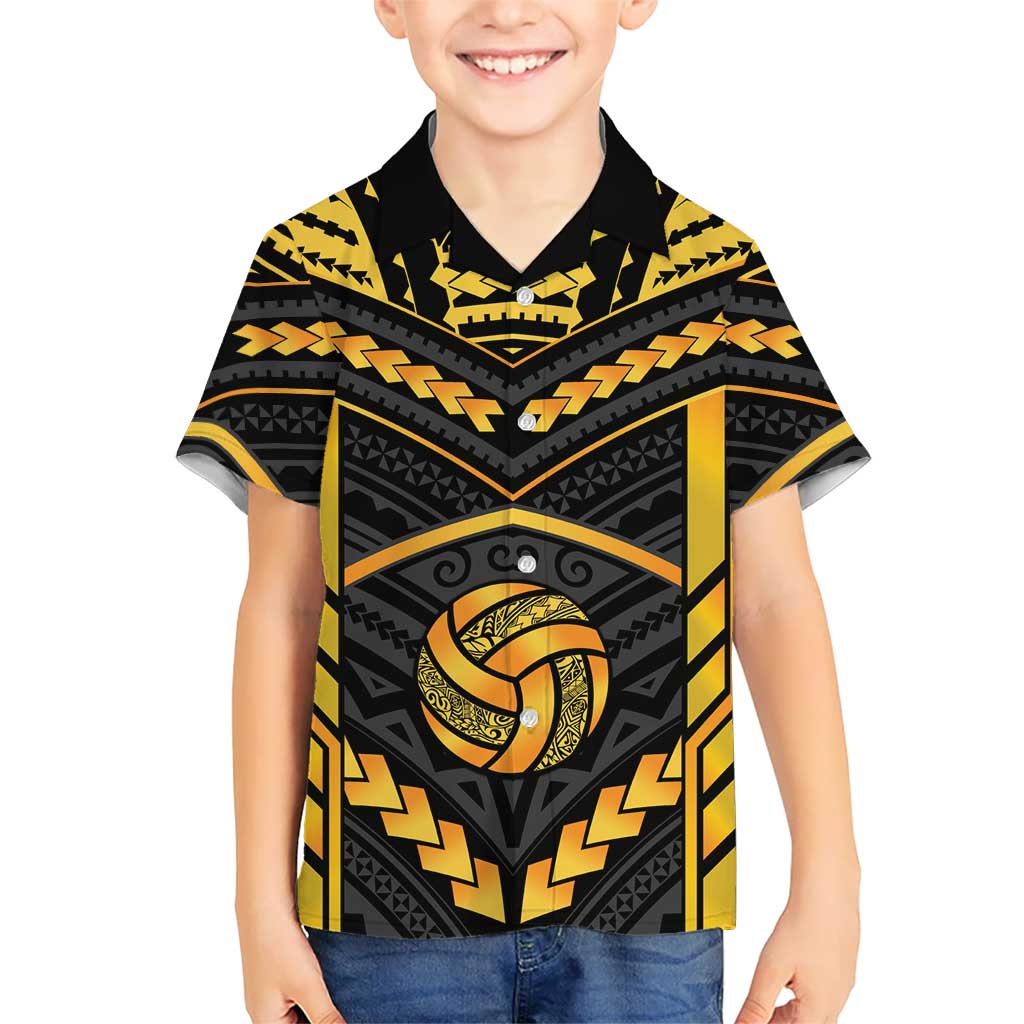 Custom Polynesia Beach Volleyball Kid Hawaiian Shirt Gold Polynesian Tribal Pattern LT05 Kid Gold - Polynesian Pride