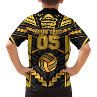 Custom Polynesia Beach Volleyball Kid Hawaiian Shirt Gold Polynesian Tribal Pattern LT05 - Polynesian Pride