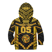 Custom Polynesia Beach Volleyball Kid Hoodie Gold Polynesian Tribal Pattern LT05 - Polynesian Pride