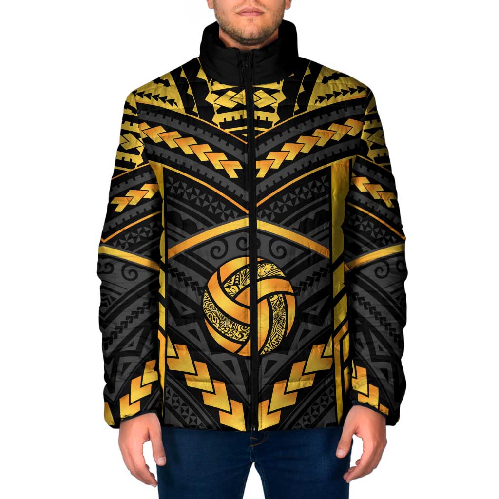 Custom Polynesia Beach Volleyball Padded Jacket Gold Polynesian Tribal Pattern LT05 Men Gold - Polynesian Pride