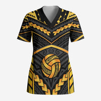 Custom Polynesia Beach Volleyball Scrub Top Gold Polynesian Tribal Pattern LT05 Adult Gold - Polynesian Pride