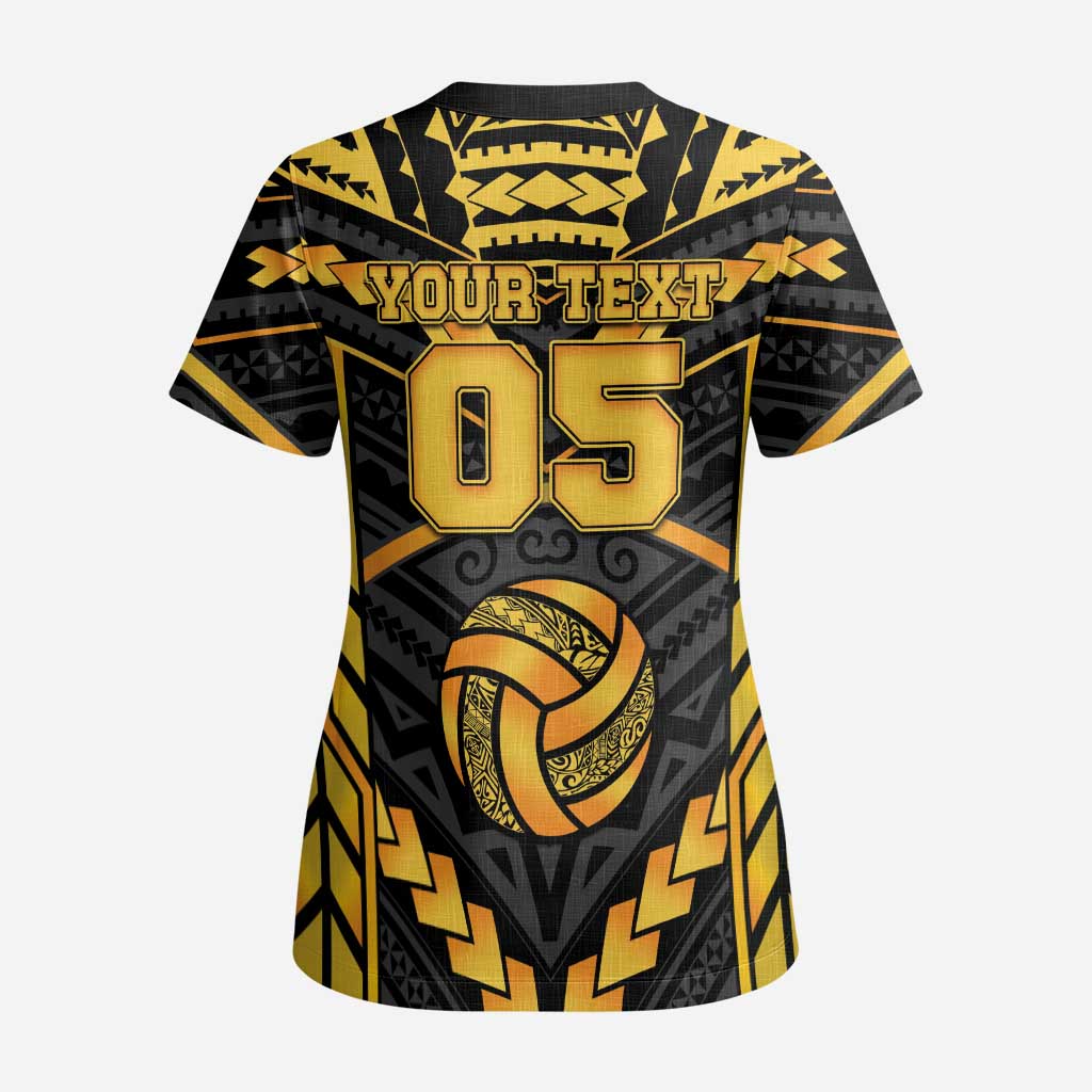 Custom Polynesia Beach Volleyball Scrub Top Gold Polynesian Tribal Pattern LT05 - Polynesian Pride