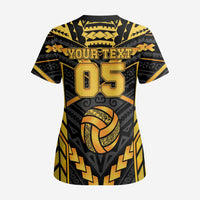 Custom Polynesia Beach Volleyball Scrub Top Gold Polynesian Tribal Pattern LT05 - Polynesian Pride