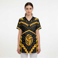 Custom Polynesia Beach Volleyball Scrub Top Gold Polynesian Tribal Pattern LT05 - Polynesian Pride