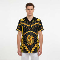Custom Polynesia Beach Volleyball Scrub Top Gold Polynesian Tribal Pattern LT05 - Polynesian Pride