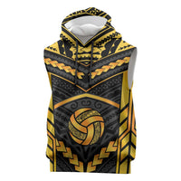 Custom Polynesia Beach Volleyball Sleeveless Hoodie Gold Polynesian Tribal Pattern LT05 Gold - Polynesian Pride