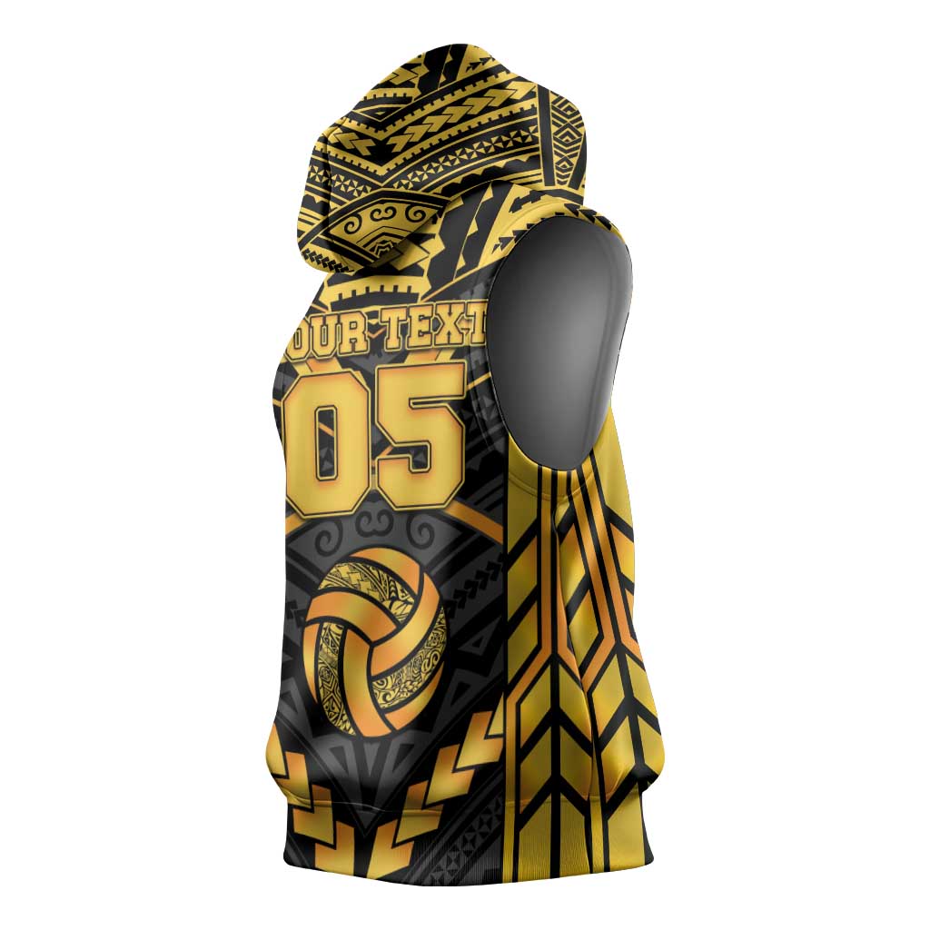 Custom Polynesia Beach Volleyball Sleeveless Hoodie Gold Polynesian Tribal Pattern LT05 - Polynesian Pride
