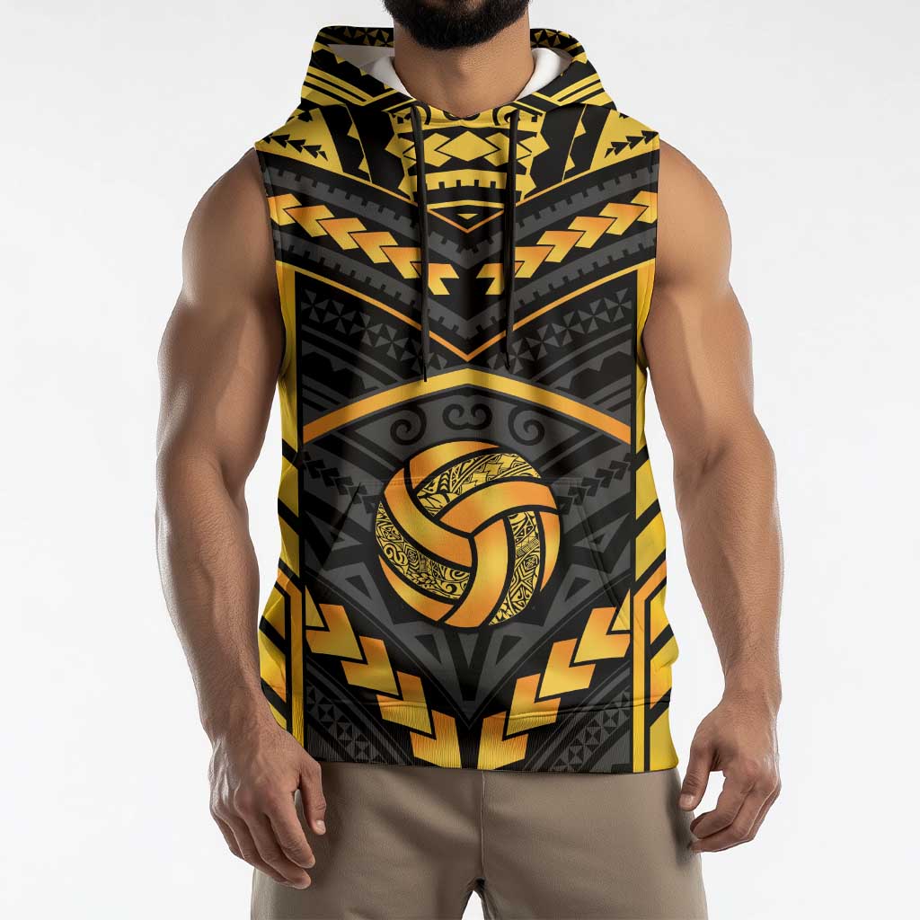 Custom Polynesia Beach Volleyball Sleeveless Hoodie Gold Polynesian Tribal Pattern LT05 - Polynesian Pride