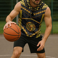 Custom Polynesia Beach Volleyball Sleeveless Hoodie Gold Polynesian Tribal Pattern LT05 - Polynesian Pride