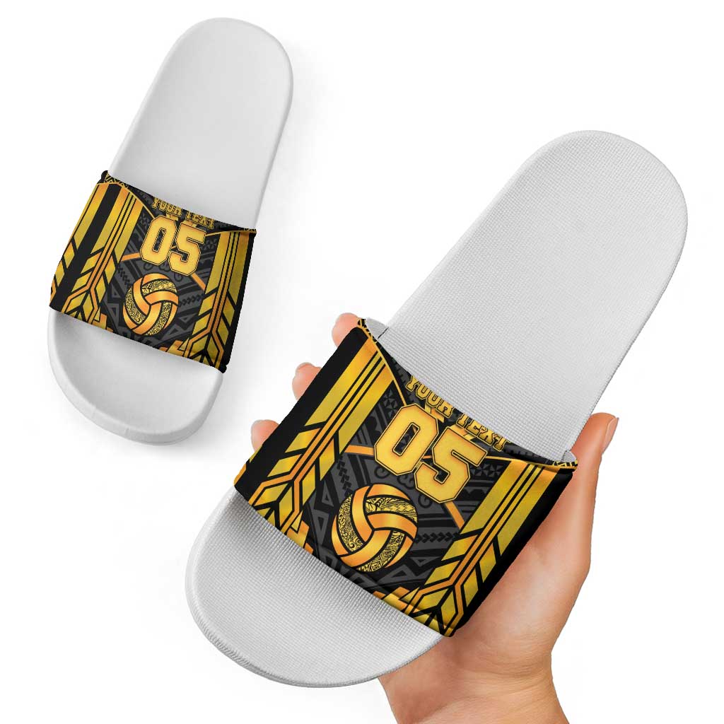 Custom Polynesia Beach Volleyball Slide Sandals Gold Polynesian Tribal Pattern LT05 - Polynesian Pride