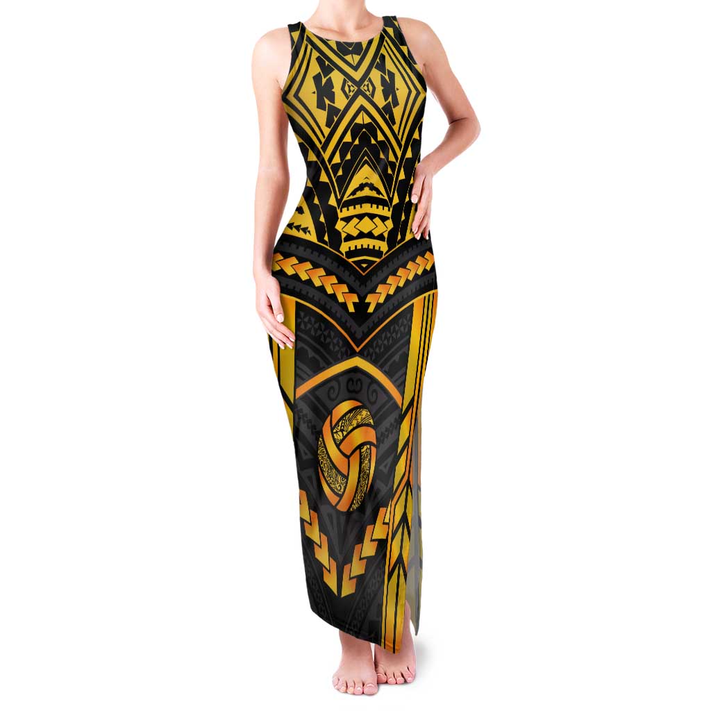 Custom Polynesia Beach Volleyball Tank Maxi Dress Gold Polynesian Tribal Pattern LT05 Women Gold - Polynesian Pride