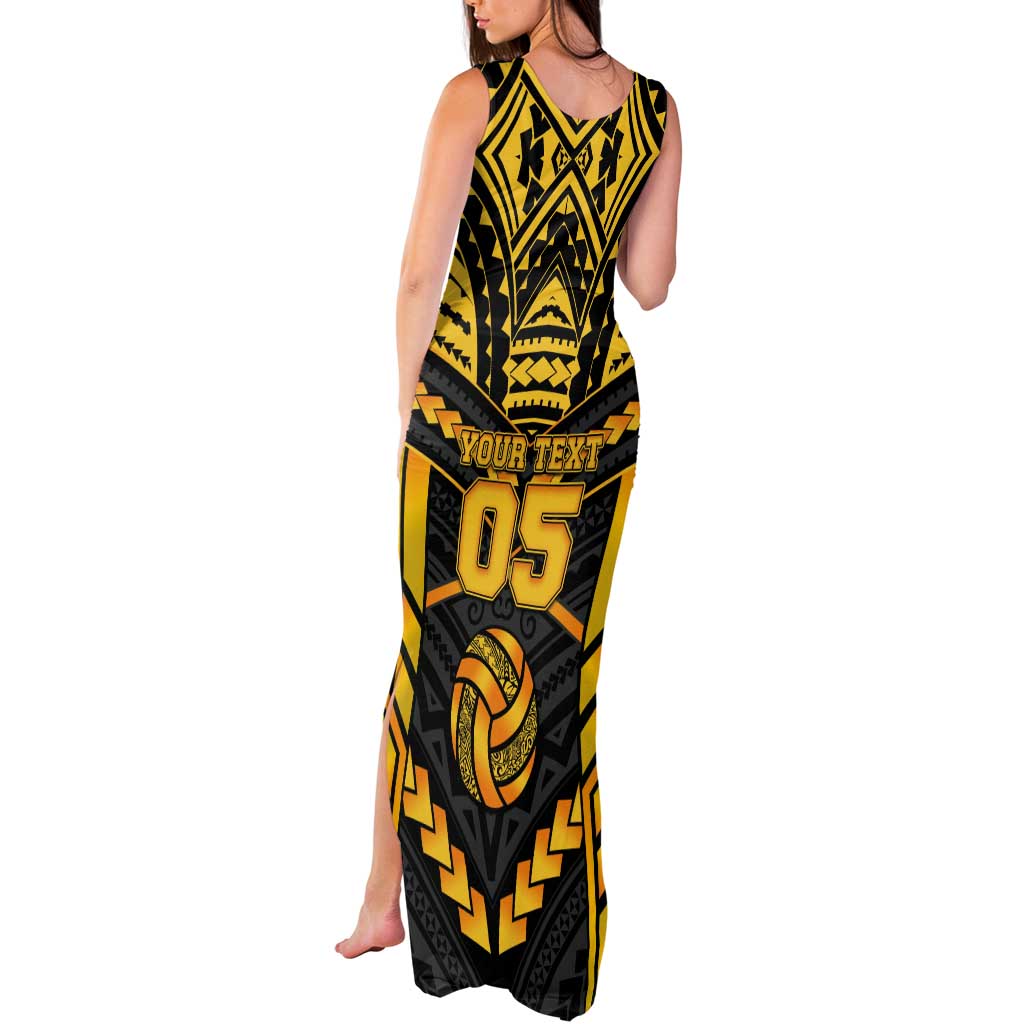 Custom Polynesia Beach Volleyball Tank Maxi Dress Gold Polynesian Tribal Pattern LT05 - Polynesian Pride