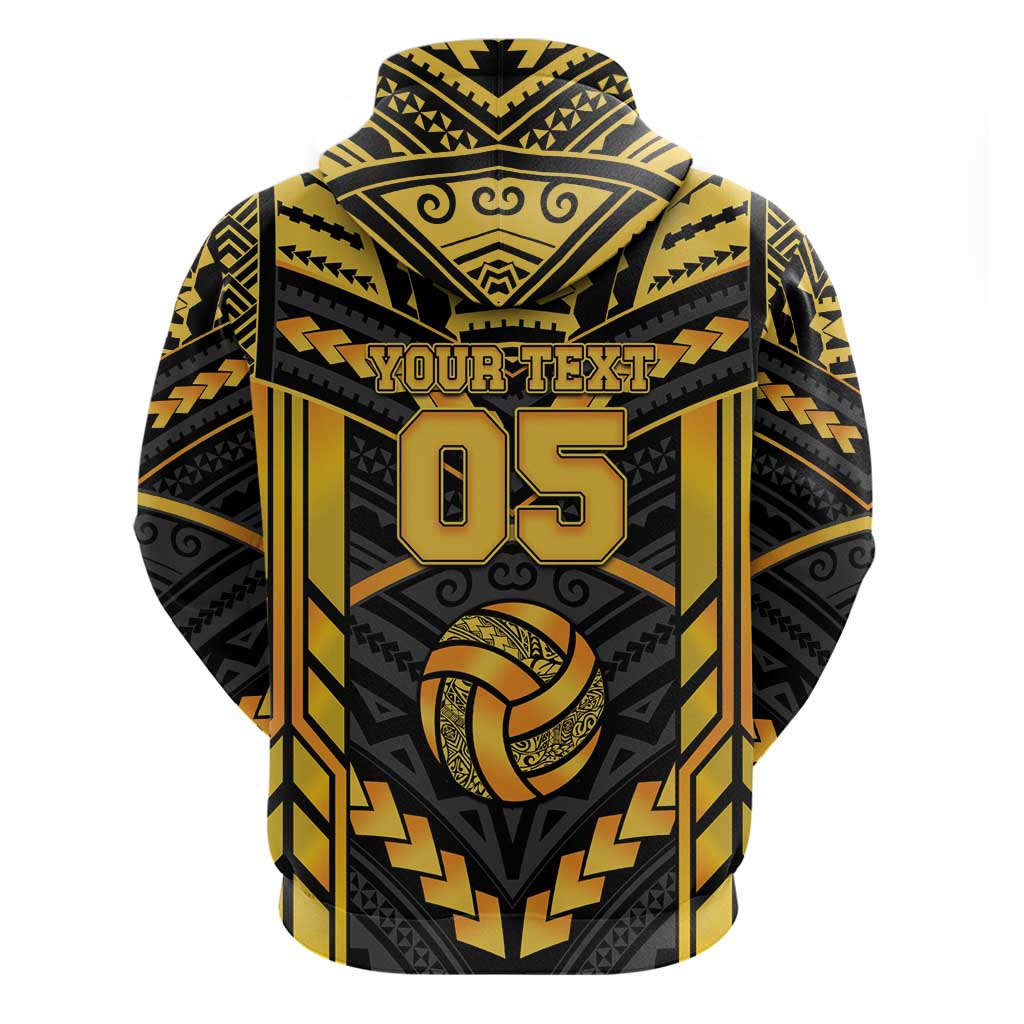 Custom Polynesia Beach Volleyball Zip Hoodie Gold Polynesian Tribal Pattern LT05 - Polynesian Pride