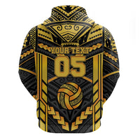 Custom Polynesia Beach Volleyball Zip Hoodie Gold Polynesian Tribal Pattern LT05 - Polynesian Pride
