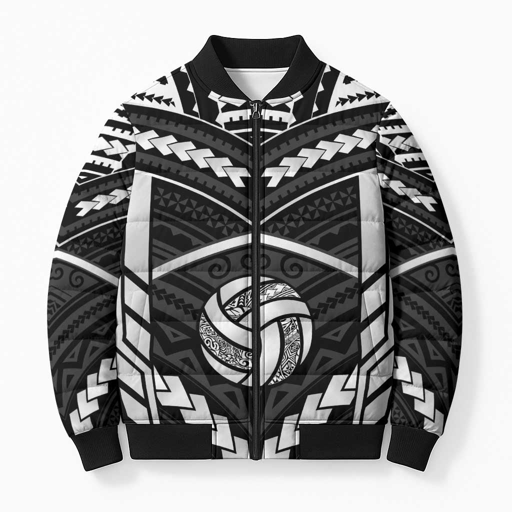 Custom Polynesia Beach Volleyball Bomber Puffer Jacket Polynesian Tribal Pattern LT05 Unisex Black - Polynesian Pride