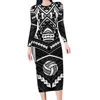 Custom Polynesia Beach Volleyball Long Sleeve Bodycon Dress Polynesian Tribal Pattern LT05 Long Dress Black - Polynesian Pride