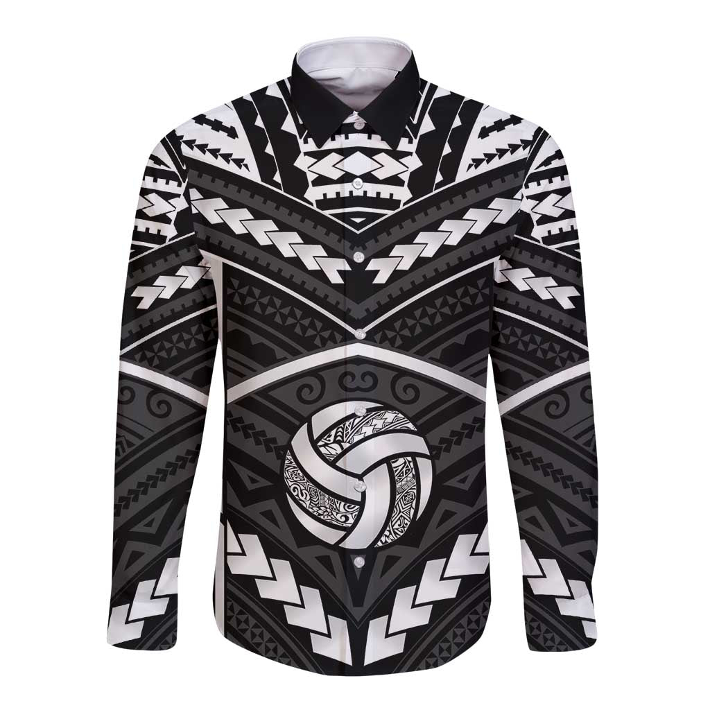 Custom Polynesia Beach Volleyball Long Sleeve Button Shirt Polynesian Tribal Pattern LT05 Unisex Black - Polynesian Pride