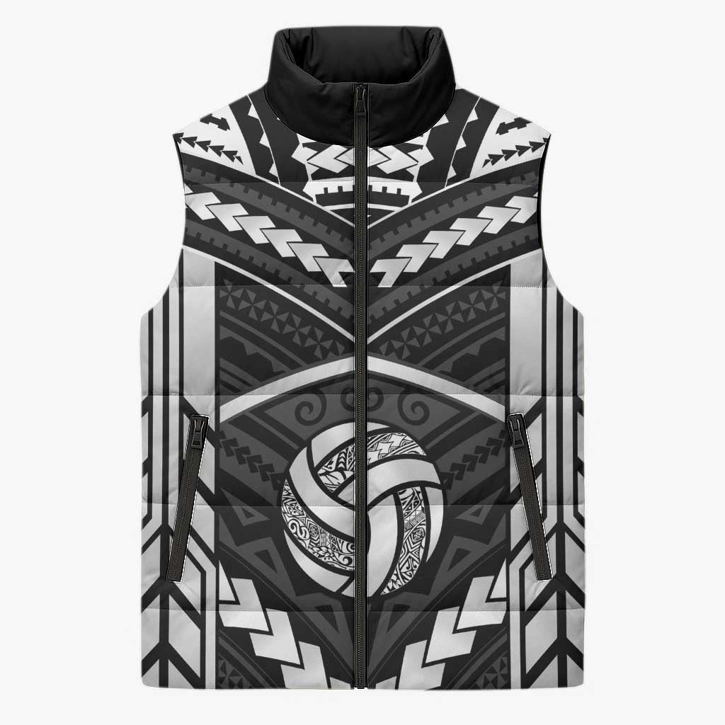 Custom Polynesia Beach Volleyball Sleeveless Puffer Jacket Polynesian Tribal Pattern LT05 Unisex Black - Polynesian Pride
