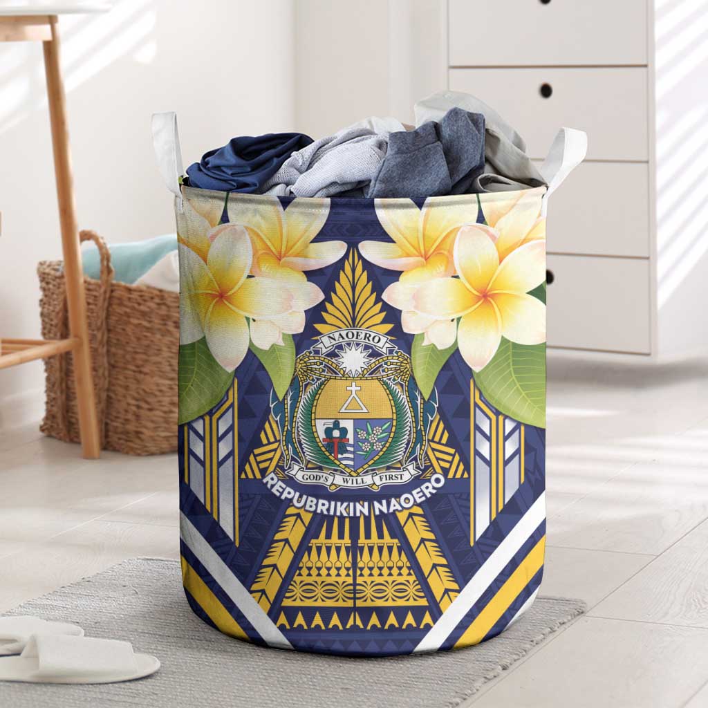 Nauru Independence Day Laundry Basket Coat Of Arms With Plumeria LT05 Navy - Polynesian Pride