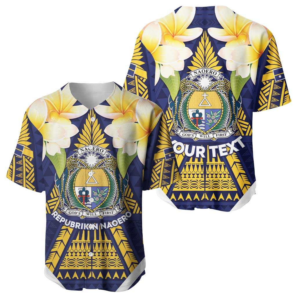 Personalised Nauru Independence Day Baseball Jersey Coat Of Arms With Plumeria LT05 - Polynesian Pride