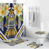 Nauru Independence Day Bathroom Set Coat Of Arms With Plumeria LT05 Bathroom Set (4 pcs) Navy - Polynesian Pride