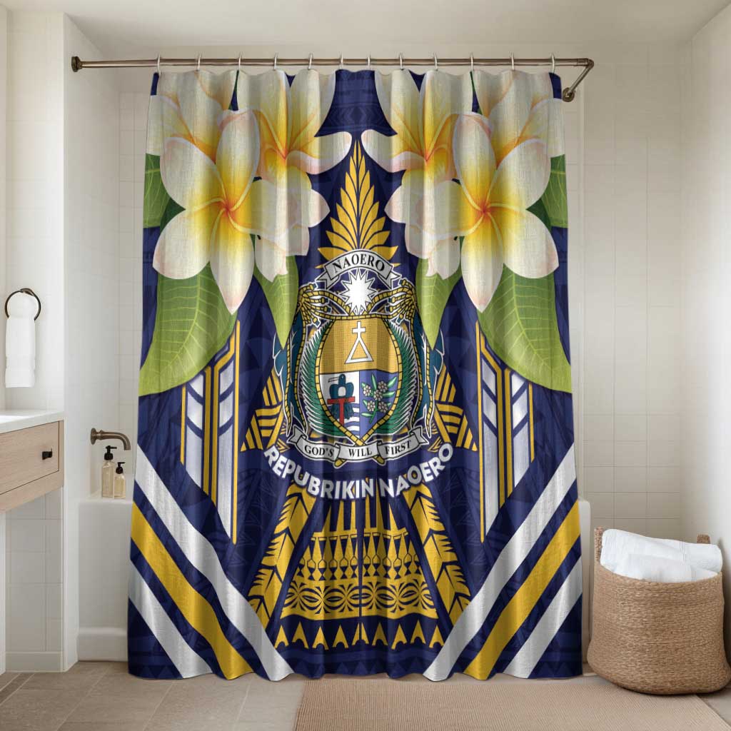 Nauru Independence Day Bathroom Set Coat Of Arms With Plumeria LT05 Shower Curtain Only Navy - Polynesian Pride
