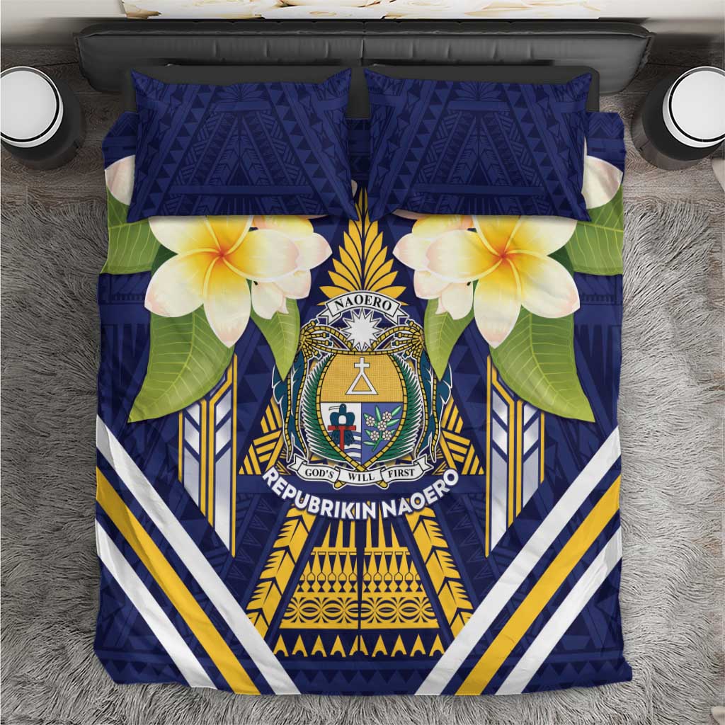 Nauru Independence Day Bedding Set Coat Of Arms With Plumeria LT05 Navy - Polynesian Pride