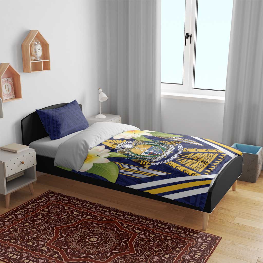Nauru Independence Day Bedding Set Coat Of Arms With Plumeria LT05 - Polynesian Pride