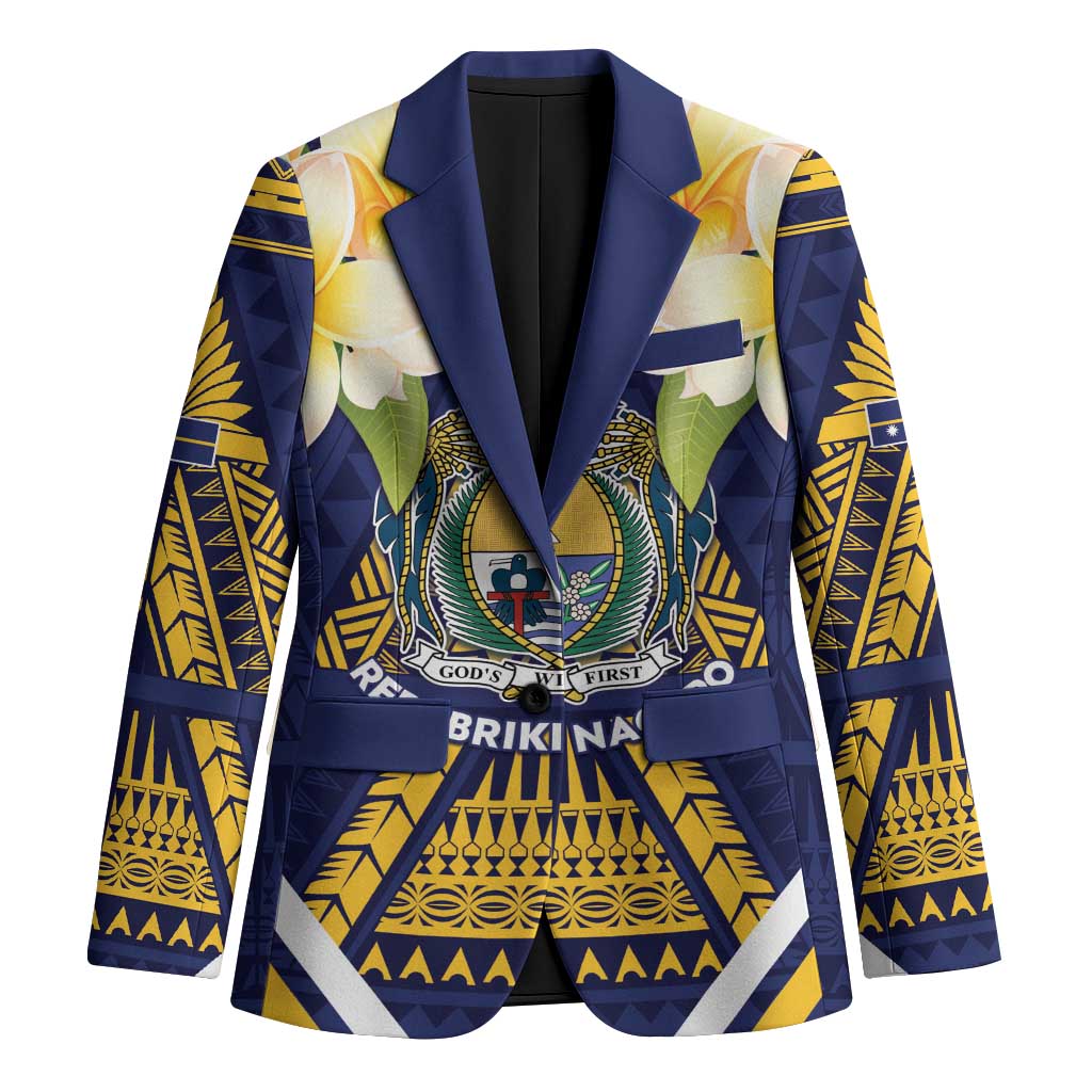 Personalised Nauru Independence Day Blazer Coat Of Arms With Plumeria LT05 Unisex Navy - Polynesian Pride