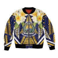 Personalised Nauru Independence Day Bomber Jacket Coat Of Arms With Plumeria LT05 Unisex Navy - Polynesian Pride