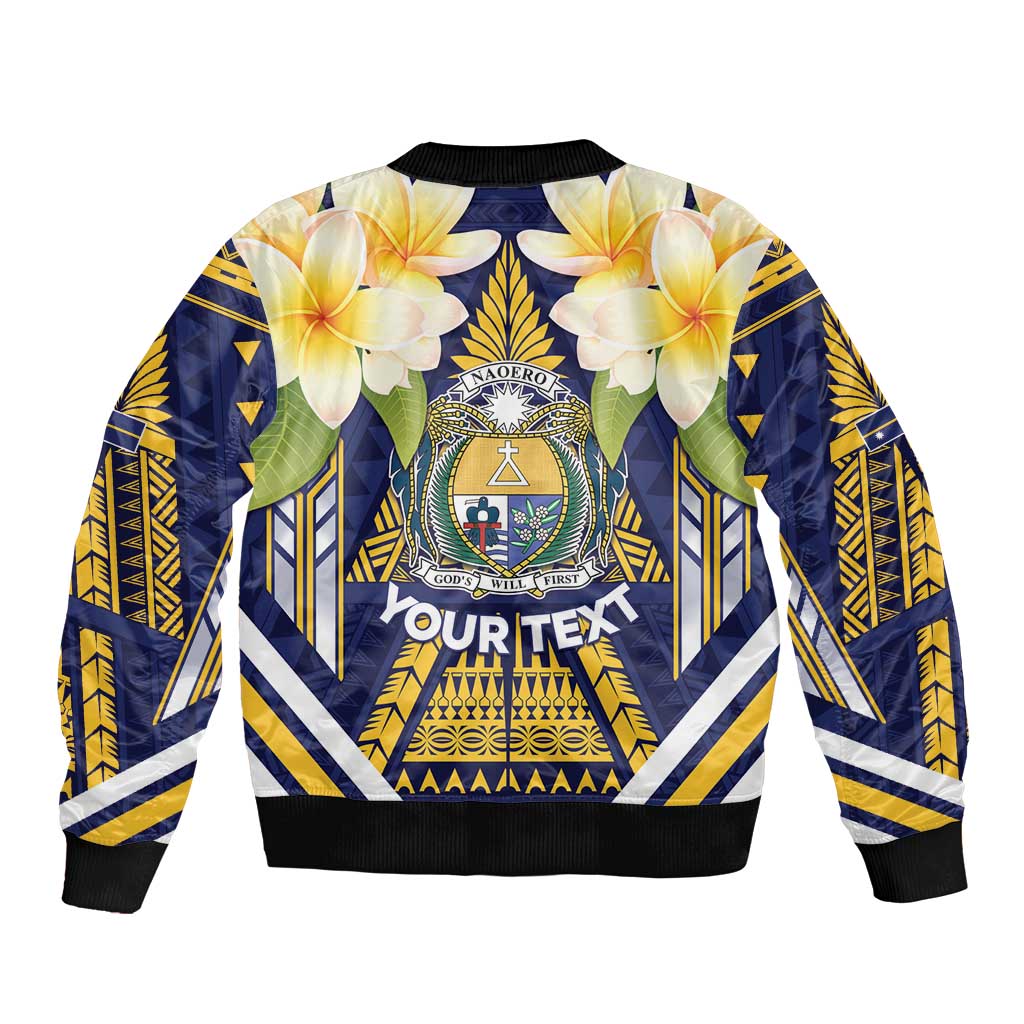 Personalised Nauru Independence Day Bomber Jacket Coat Of Arms With Plumeria LT05 - Polynesian Pride