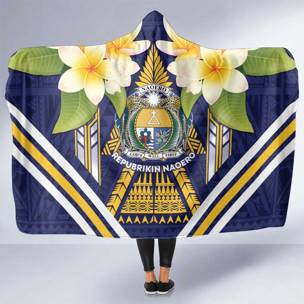 Nauru Independence Day Hooded Blanket Coat Of Arms With Plumeria LT05 One Size Navy - Polynesian Pride