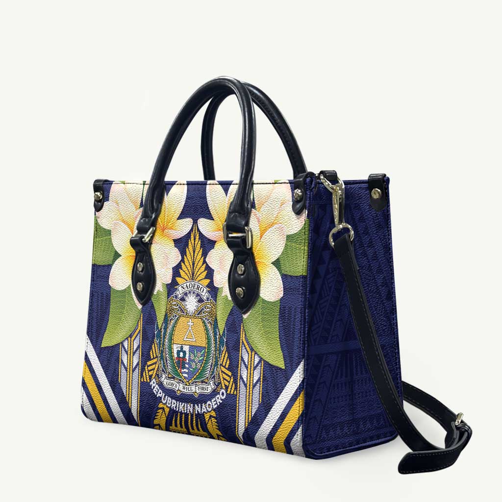 Nauru Independence Day Leather Bag Coat Of Arms With Plumeria LT05 Navy - Polynesian Pride