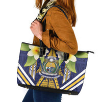 Nauru Independence Day Leather Tote Bag Coat Of Arms With Plumeria LT05 Navy - Polynesian Pride